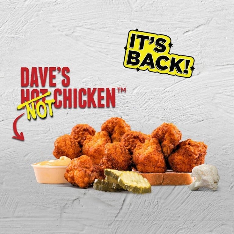 Dave’s Hot Chicken 10-piece cauliflower tender bites with bread and Dave’s Sauce