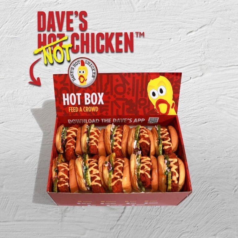 Dave’s Hot Chicken Cauliflower Slider Hot Box with ten cauliflower sliders