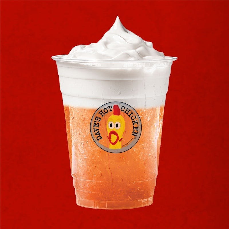 Dave’s Hot Chicken Orange Creme Slusher with creamy topping