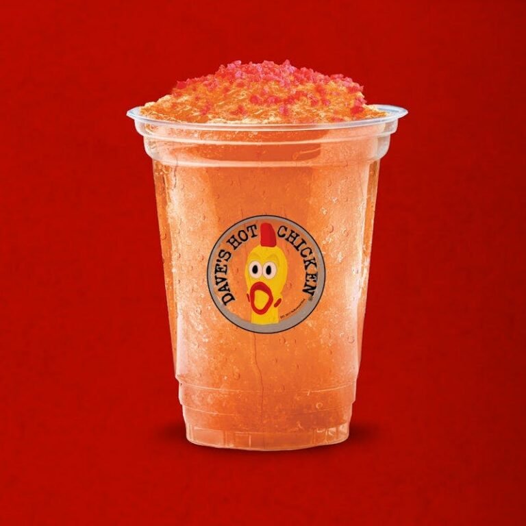 Dave’s Hot Chicken Orange LavaBurst Slusher topped with Pop Rocks