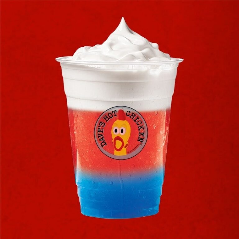 Dave’s Hot Chicken Rocket Creme Slusher with layered frozen flavors and cream