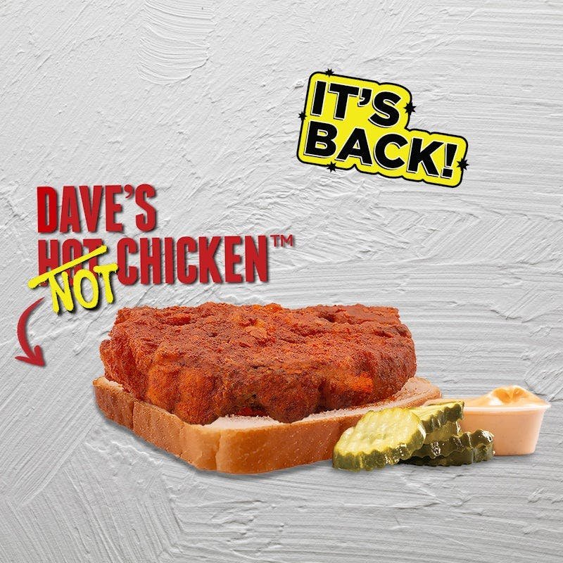 Dave’s Hot Chicken single cauliflower tender with bread