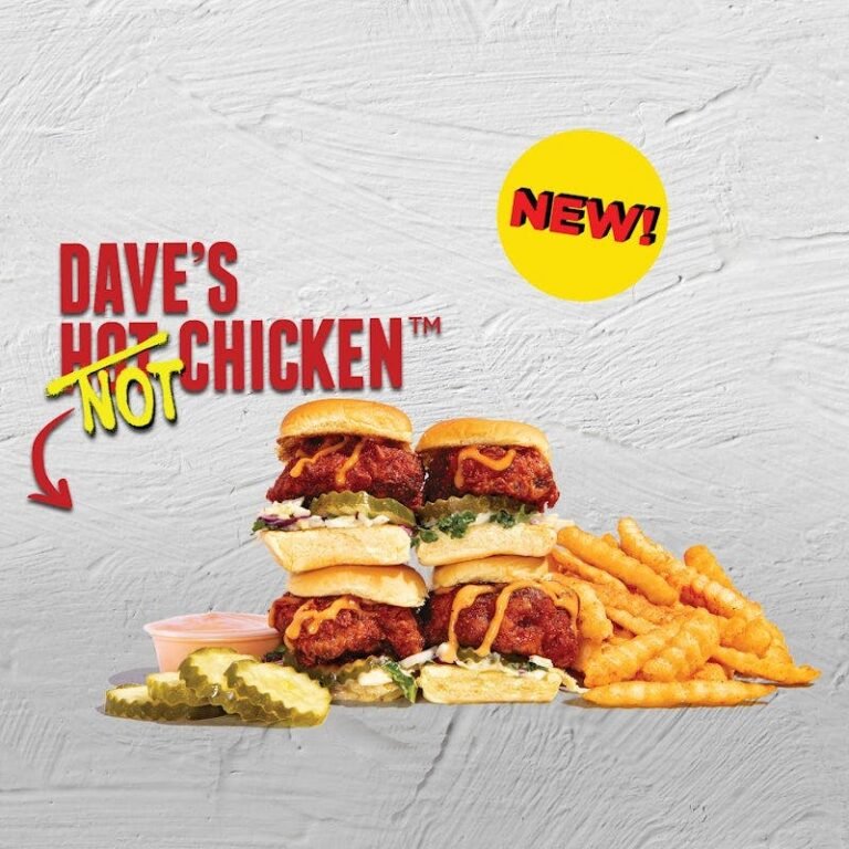 Four Dave’s Hot Chicken NOT Chicken mini cauliflower sliders with fries