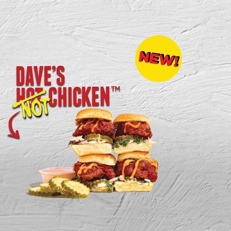 Four Dave’s Hot Chicken NOT Chicken mini cauliflower sliders